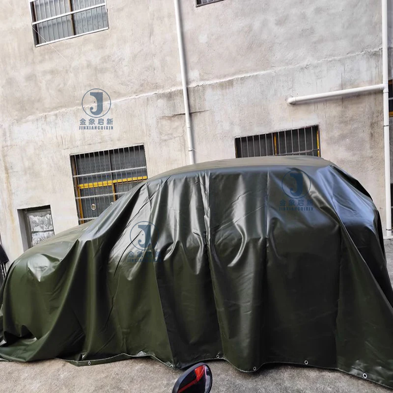 Secure Green PVC Coated Blackout Tarpaulin Truck Tent Cover Anti-Aging Waterproof Folding Design Breathable Woven Technics