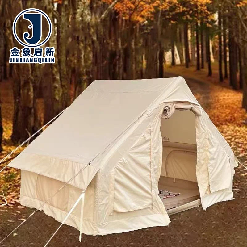 4-Person Inflatable Camping Tent Khaki with UV Water-Resistant Fabric for 4-Season Use
