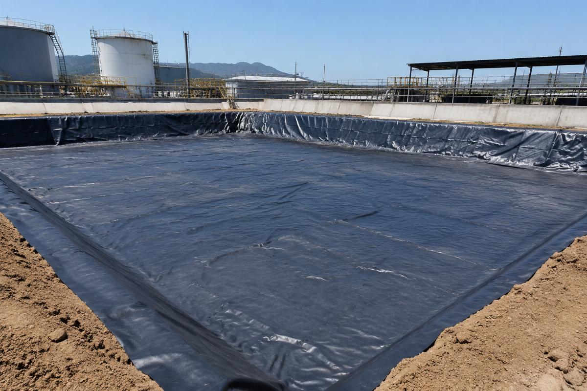 Certified PVC liner for hazardous material storage containment laid out at a project site