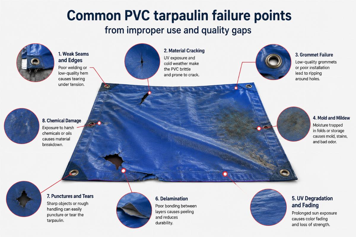 Common PVC tarpaulin failure points from improper use and quality gaps