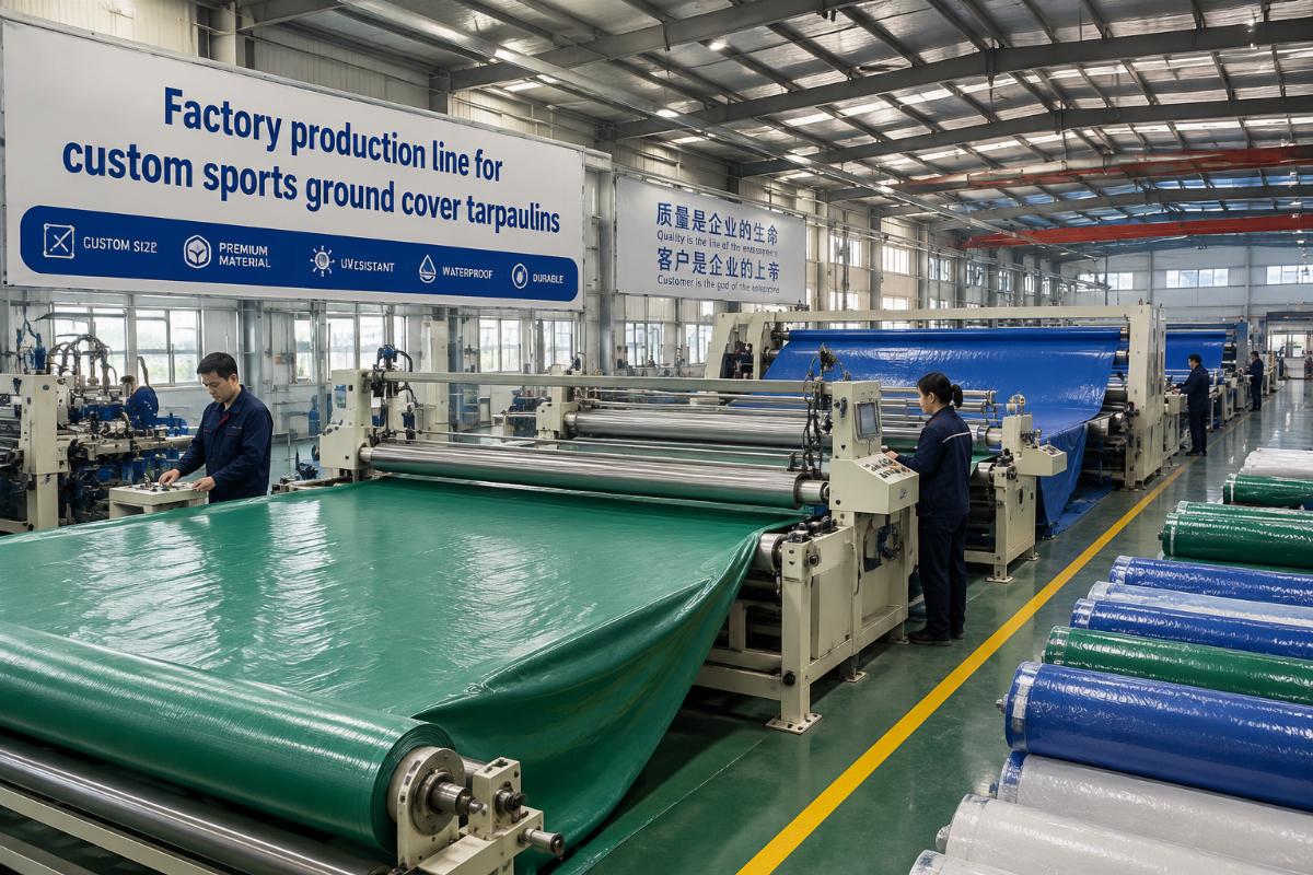 Factory production line for custom sports ground cover tarpaulins