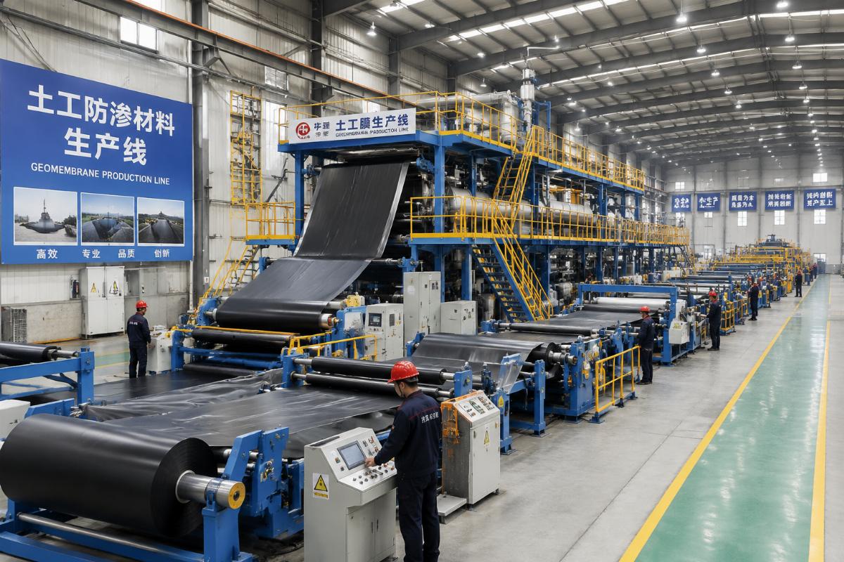 Full production line running for containment liner manufacturing at a Chinese factory