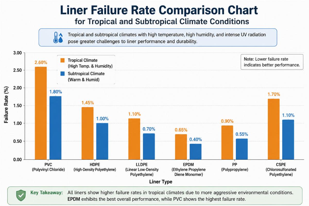 Liner failure rate comparison chart for tropical and subtropical climate conditions