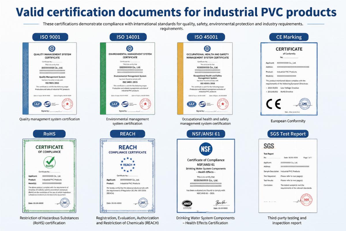 Valid certification documents for industrial PVC products